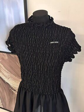 Miu Miu Black Shirred Short Sleeve Dress